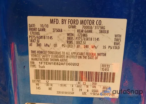 2010 Ford F-150 Xl/Xlt from USA, damaged, VIN 1FTEW1E82AFD60202